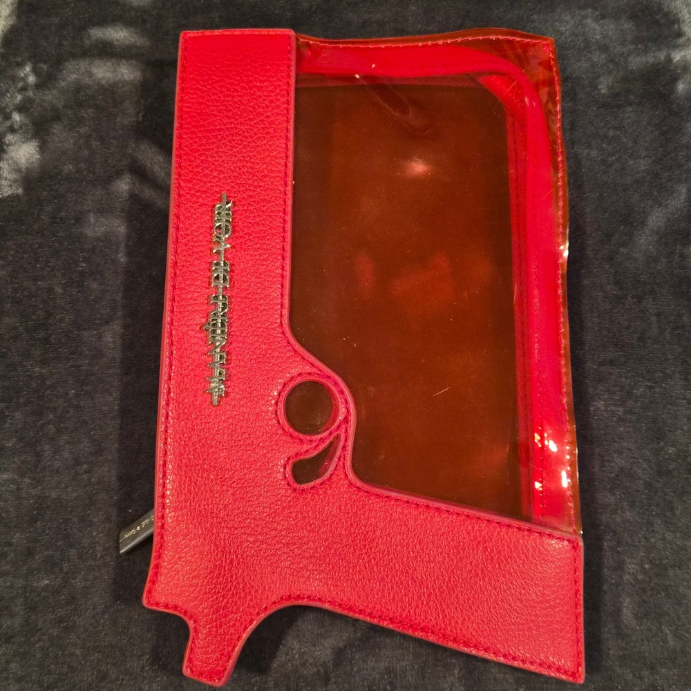 Maniere De Voir Red Gun Shaped Transparent Crossbody Bag Vegan Leather Chain - Picture 7 of 8